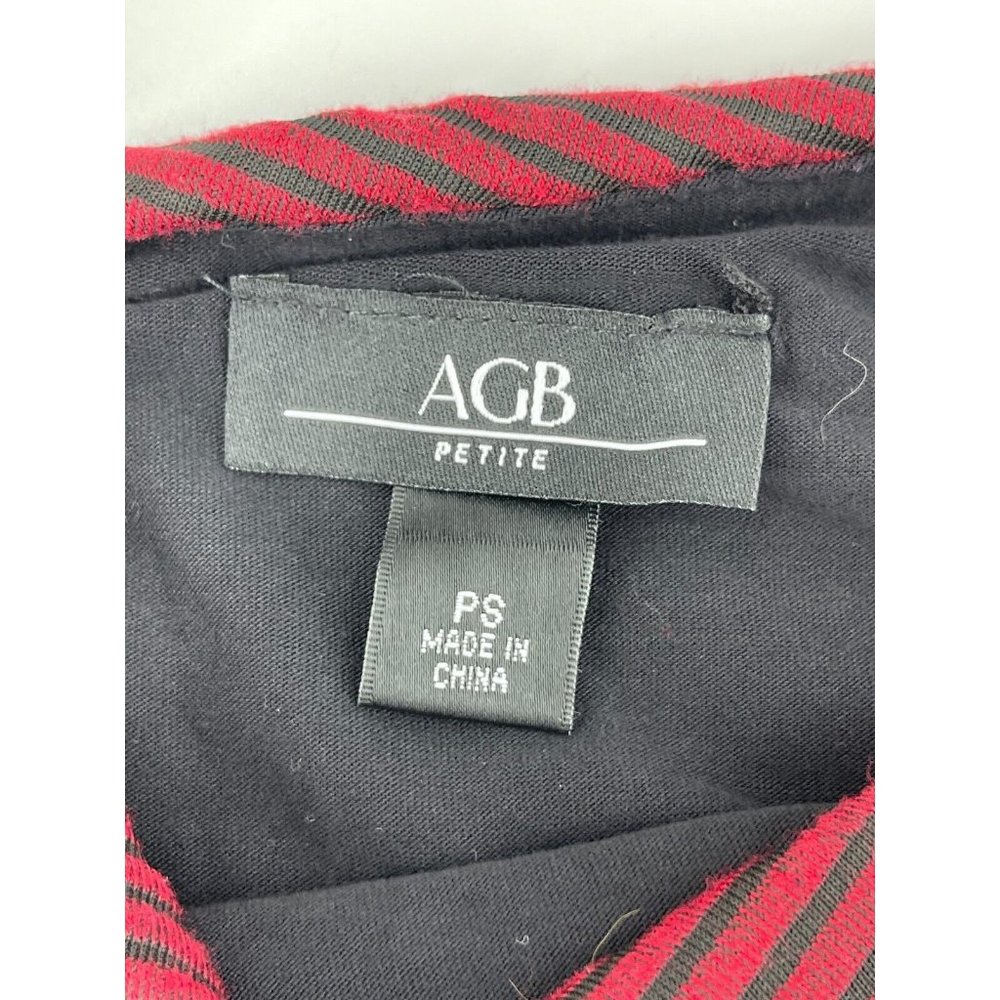 AGB Petite Women's Red Black Striped Lined Knit Shirt Top Shirt Blouse Size PS - Picture 5 of 9
